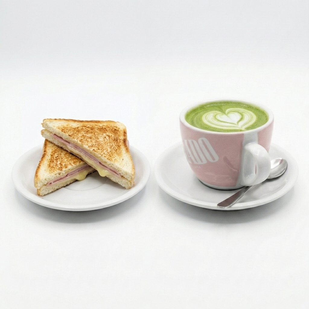 Matcha latte y tostado